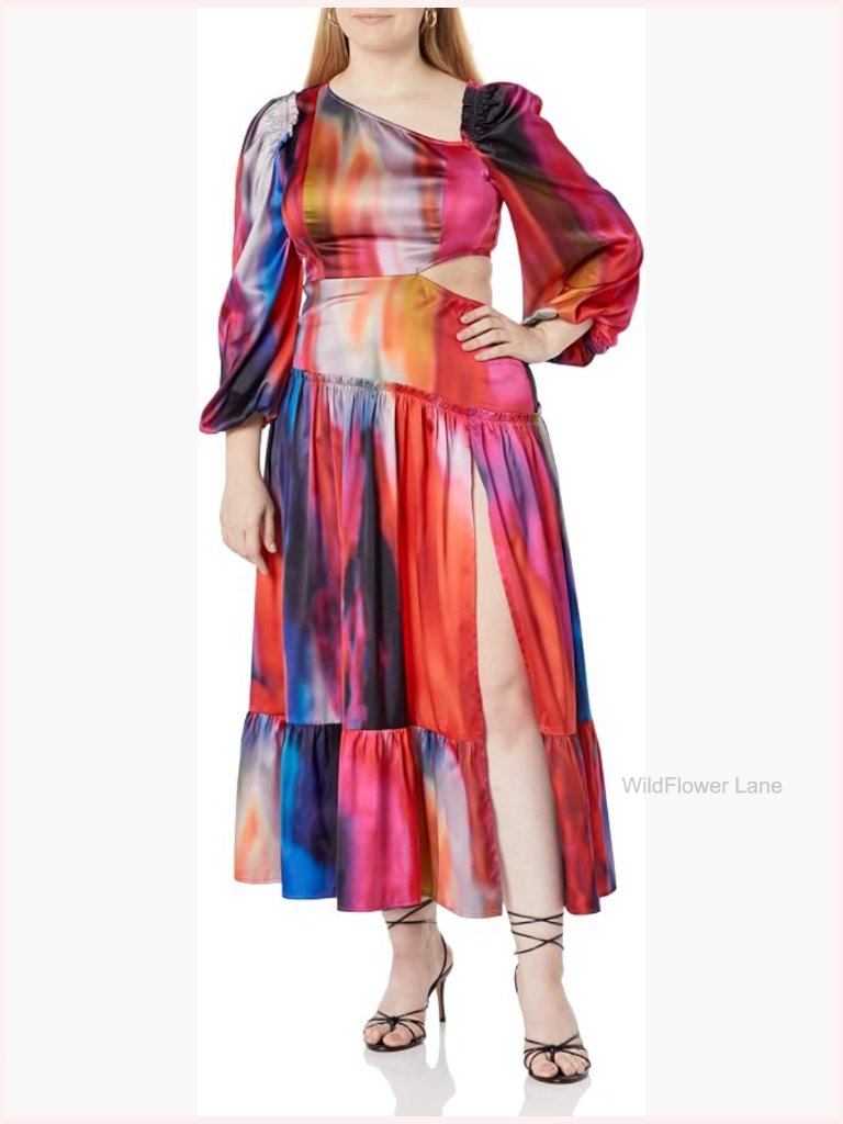 Multi Print Asymmetric Sleeveless Maxi Wrap Dress